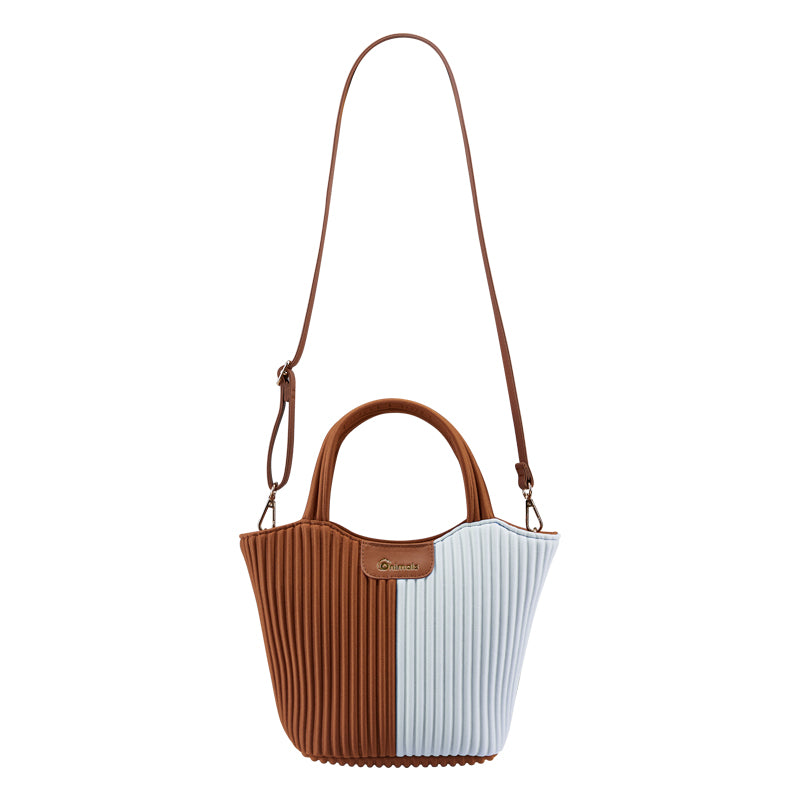 Onimals Elegant Vertical Pleated Tote Bag Brown & White Color-Block Structured Crossbody Bag Ideal for Casual