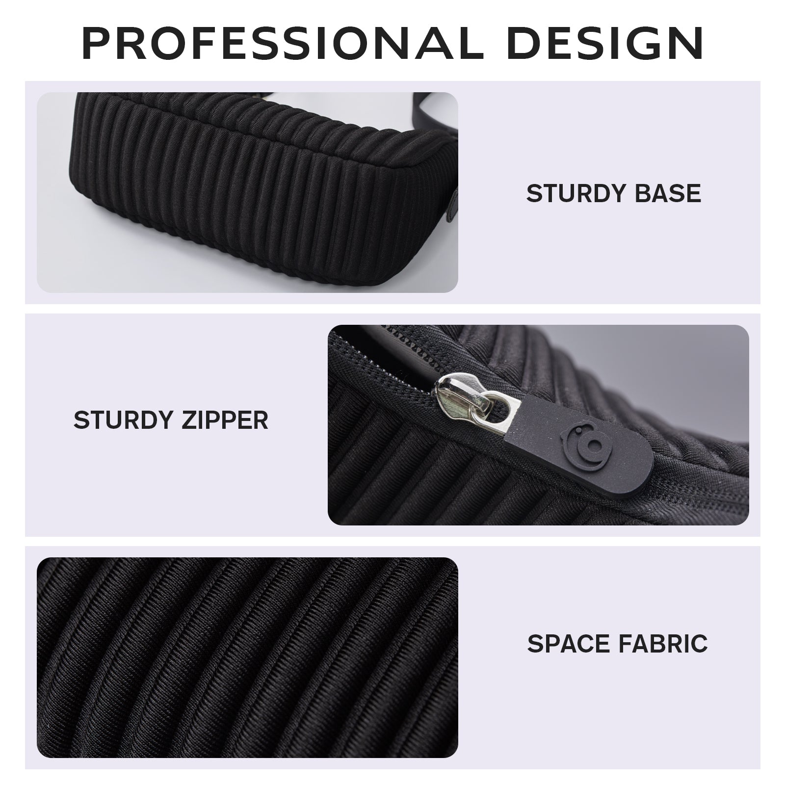NOHOO Wholesale Vertical Pleated Crescent Bags Black Textured Crossbody Bags Custom Logo Accepted for Boutiques