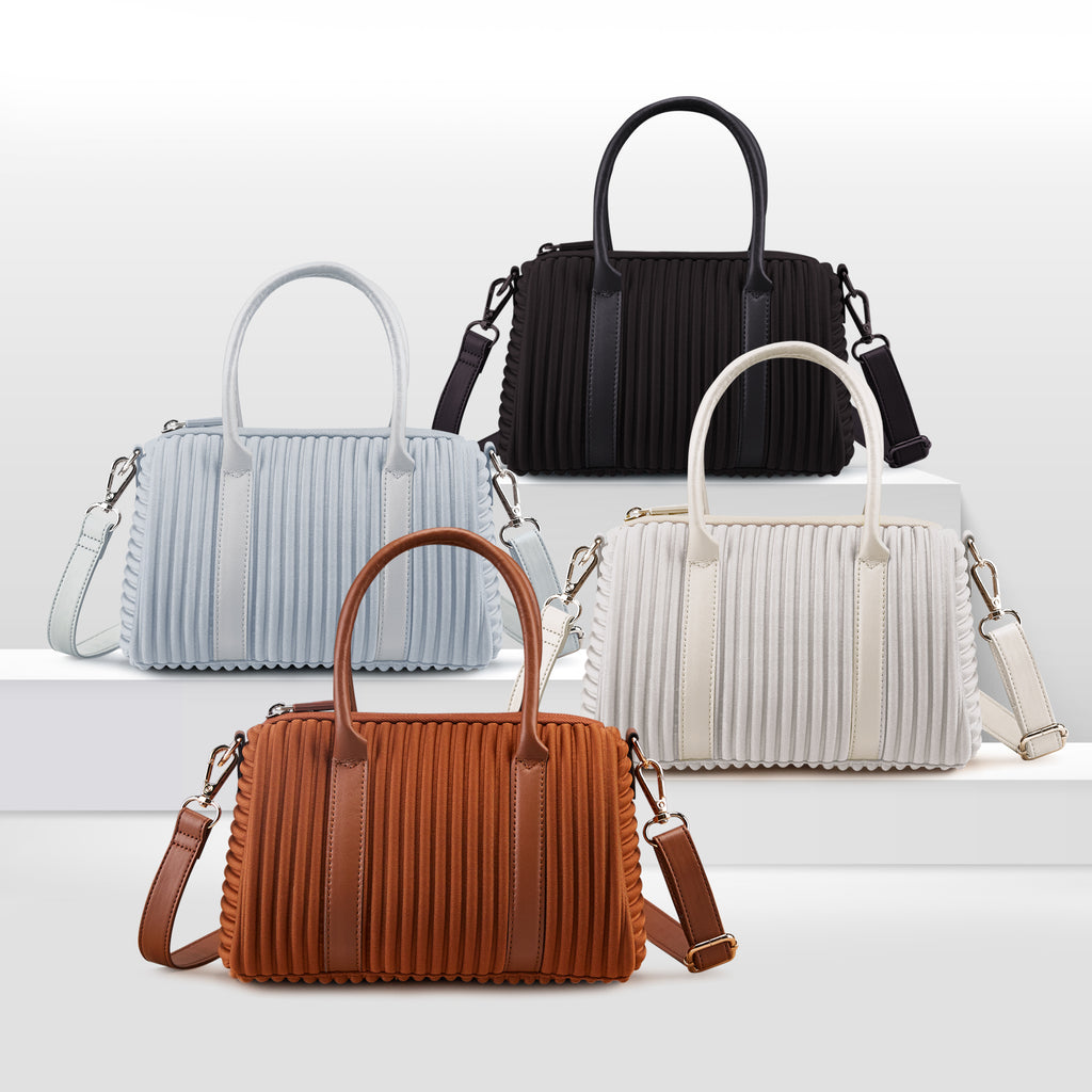 ONIMALS Fashion Women's Boston Bag Vertical Pleated Texture with Detachable Shoulder Strap Multi-Color