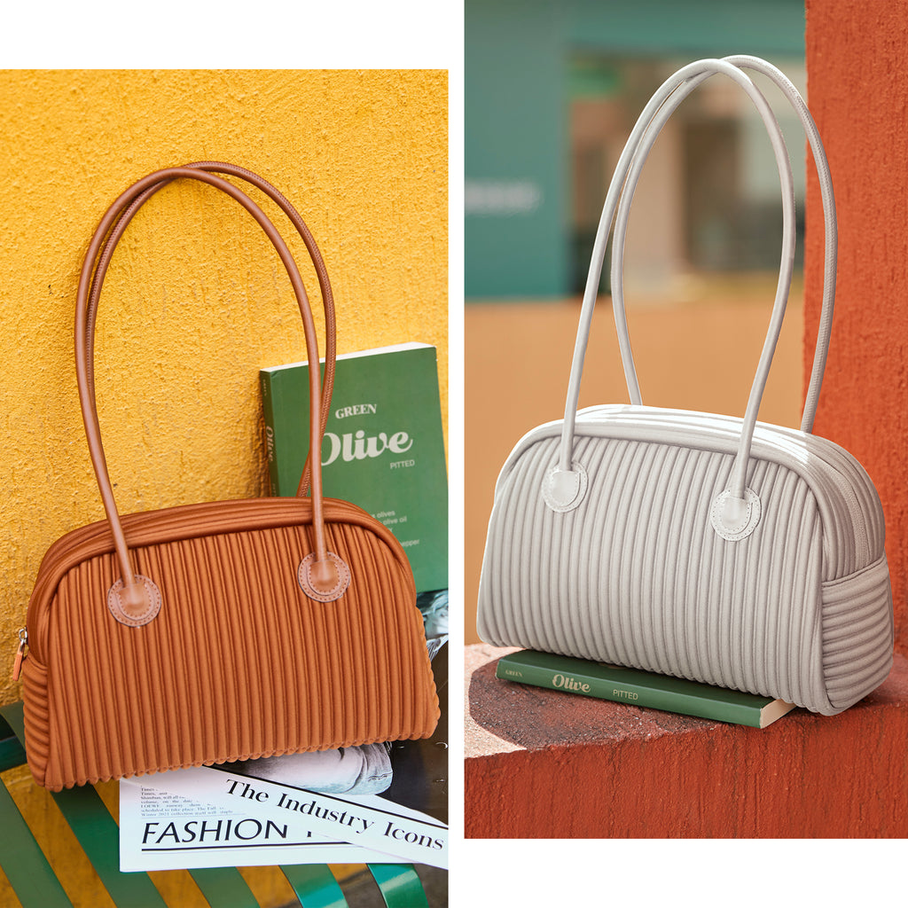 ONIMALS Retro Women's Bowling Bag Vertical Pleated Textured Handle Shoulder Bag for Wholesale & Boutique