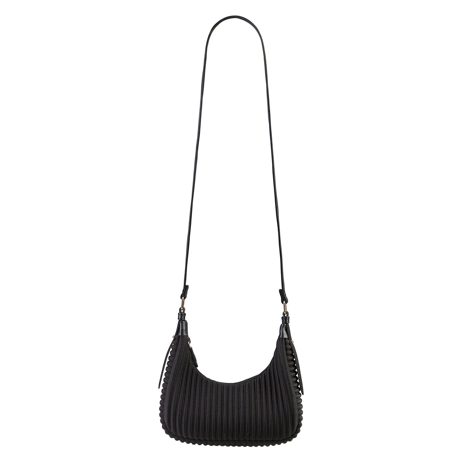 NOHOO Wholesale Vertical Pleated Crescent Bags Black Textured Crossbody Bags Custom Logo Accepted for Boutiques