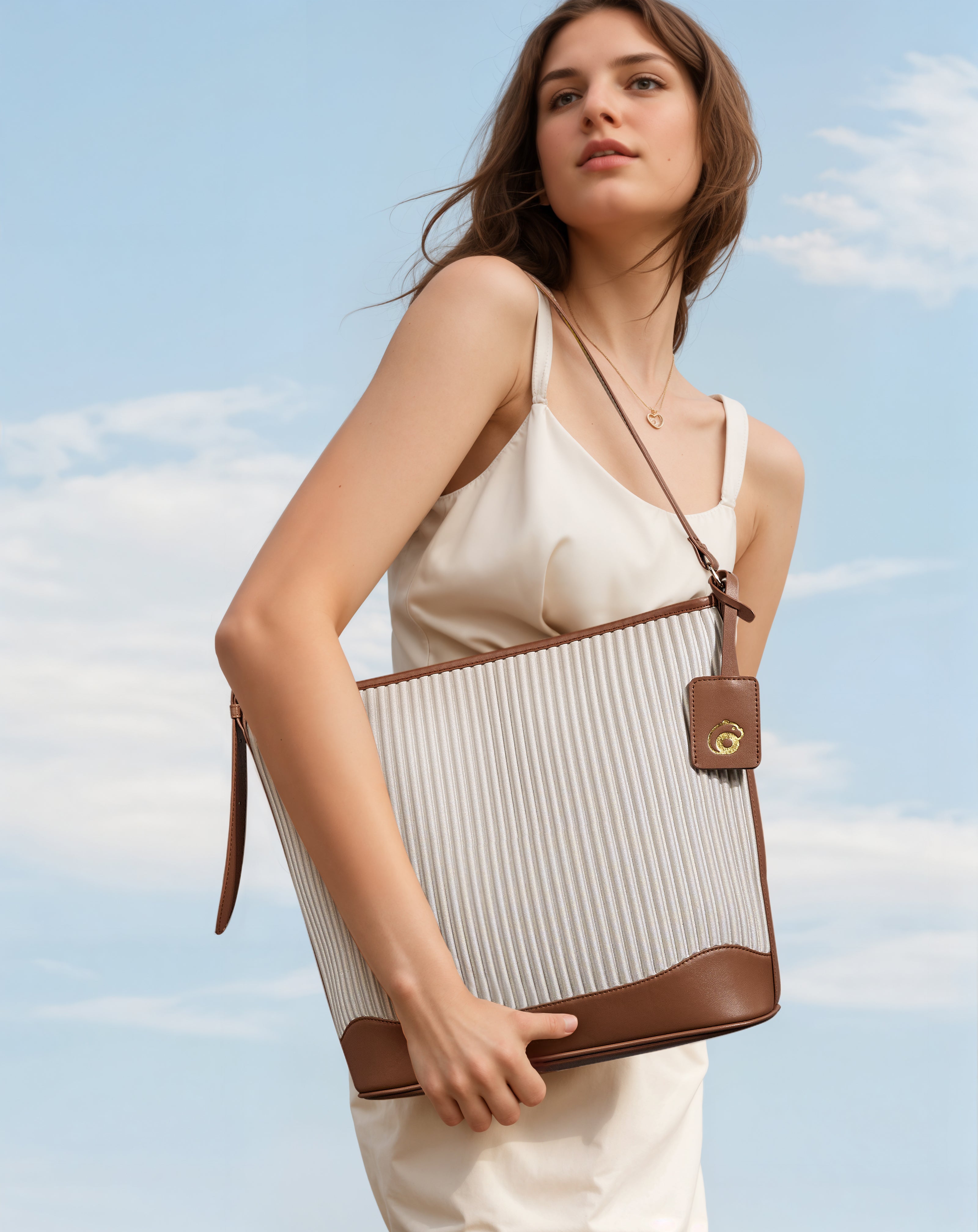 Onimals Wholesale Pleated Hobo Bags Bulk Available Two-Tone Vertical Pleated Shoulder Tote Bags