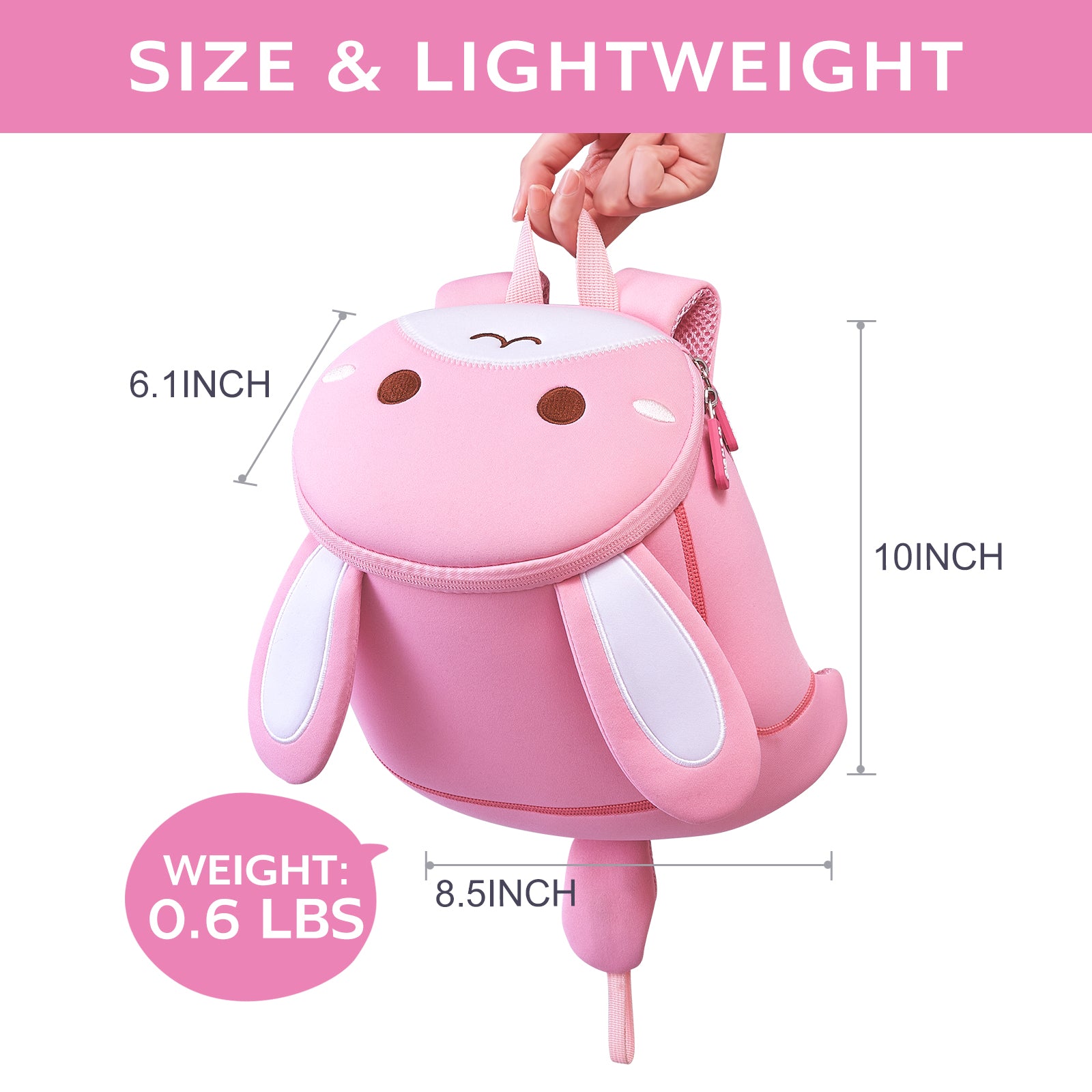 NOHOO High Quality Mini Cute 3D Pink Bunny Kids Backpack with Anti Lost Traction Rope