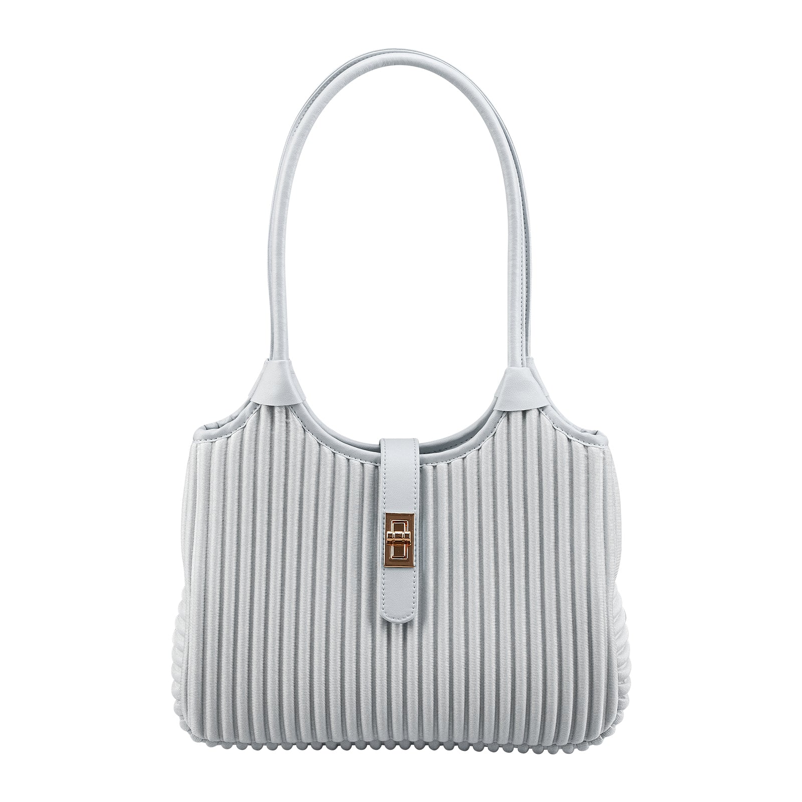 ONIMALS Minimalist Pleated Shoulder Bag Solid Light Blue Hobo Handbag with Lock Closure Quality Craftsmanship Bag