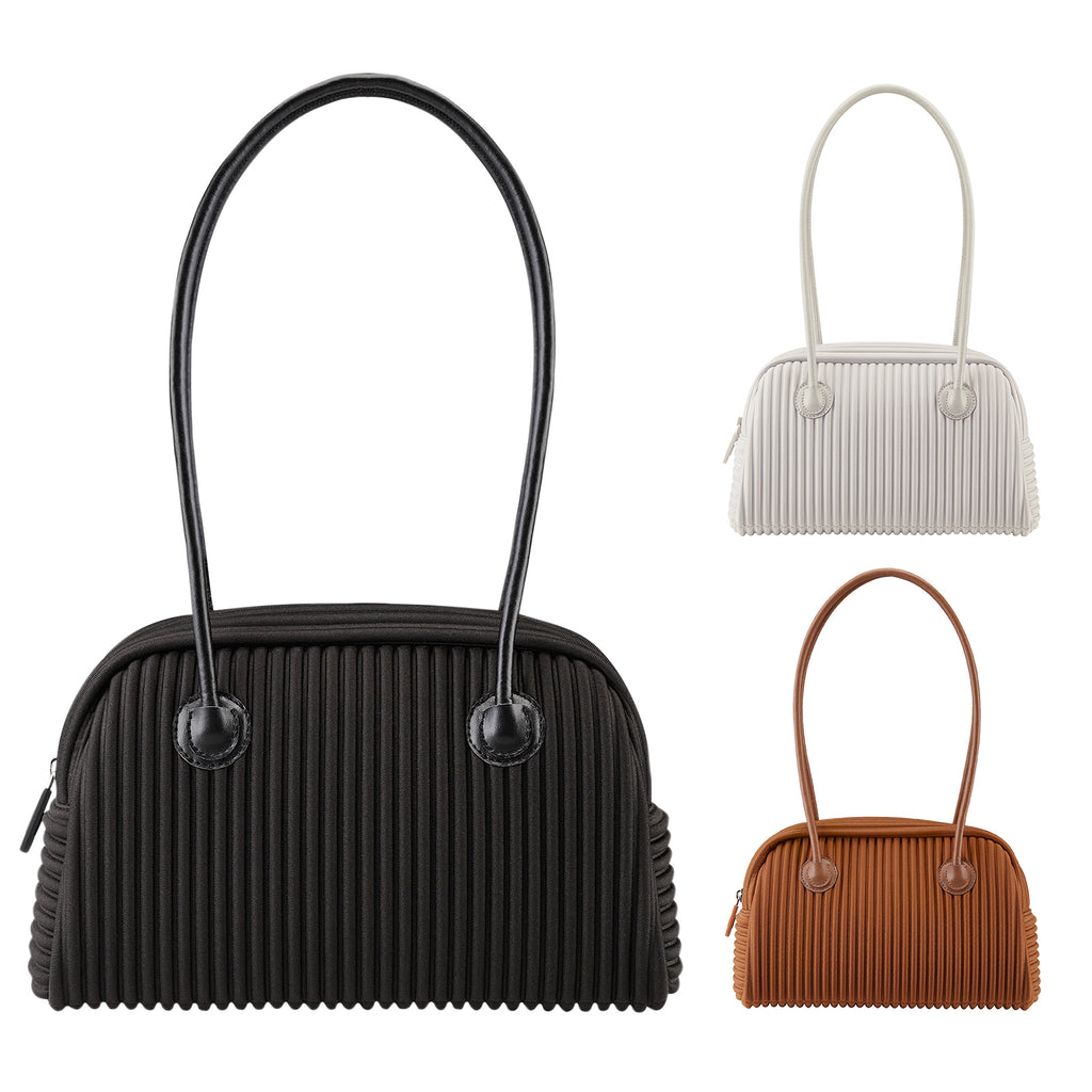 ONIMALS Retro Women's Bowling Bag Vertical Pleated Textured Handle Shoulder Bag for Wholesale & Boutique