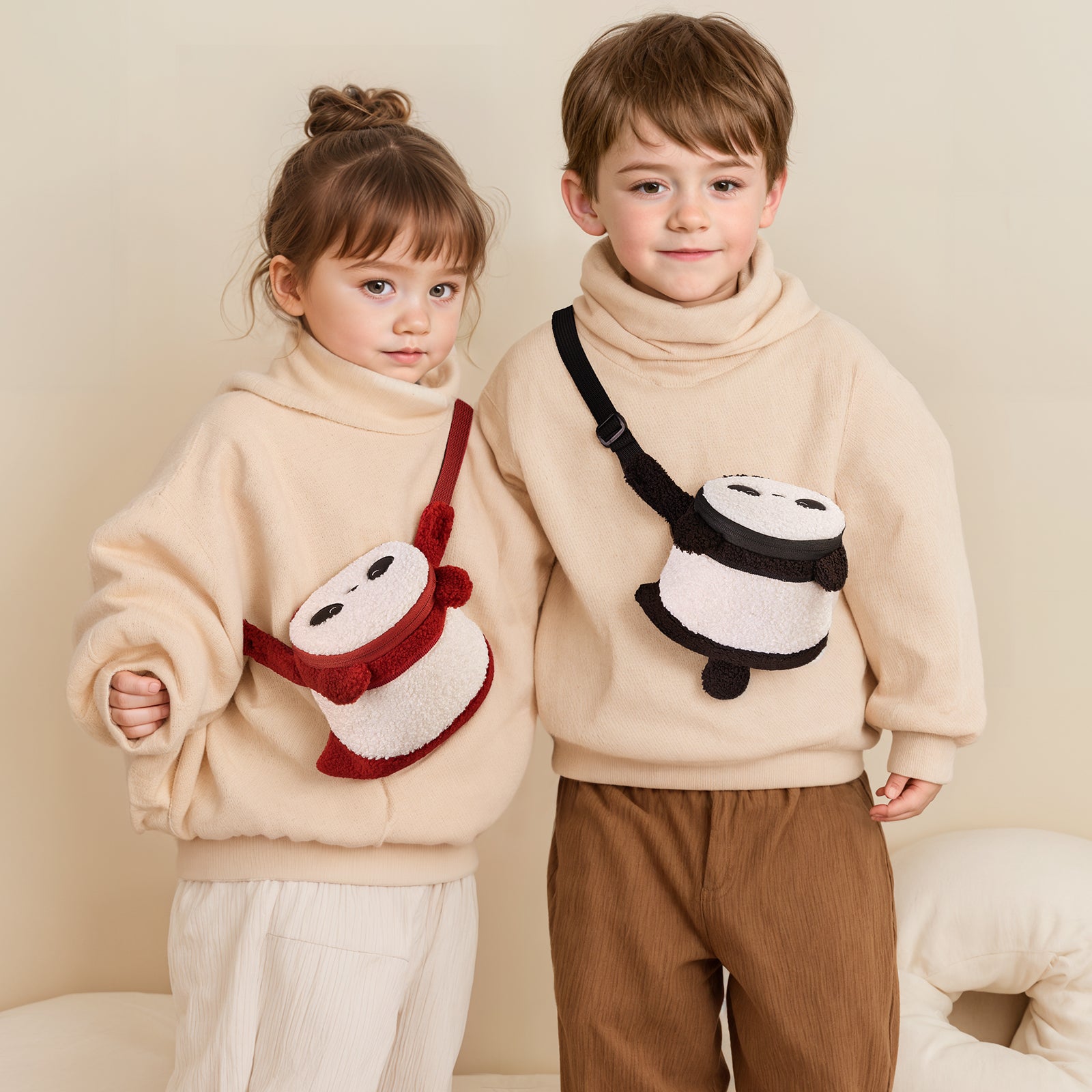 NOHOO New Panda 3D Fanny Pack Waist Bag for Ages 2 Years Above Children Pocket Chest Bag Baby Crossbody Kids Bag Berber Fleece