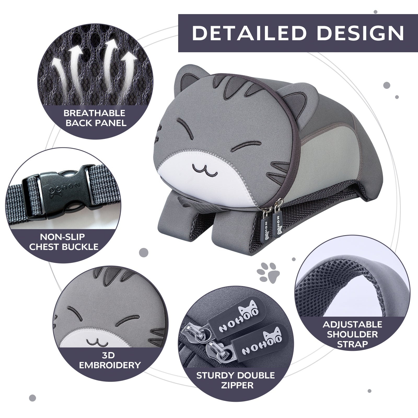NOHOO High Quality Spot Inventory 3D Grey Cat Cute Children's Backpack Papa Bag for Kindergarten