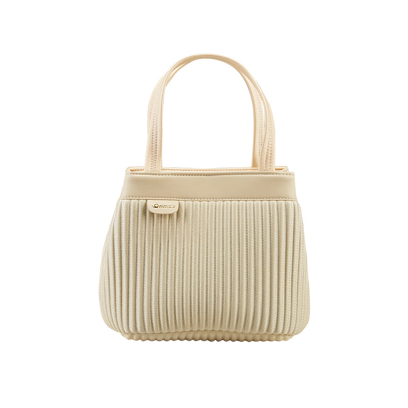 Onimals Timeless Vertical Pleated Tote Bag Luxury Black Textured Hand Bag with Minimalist Design Ideal