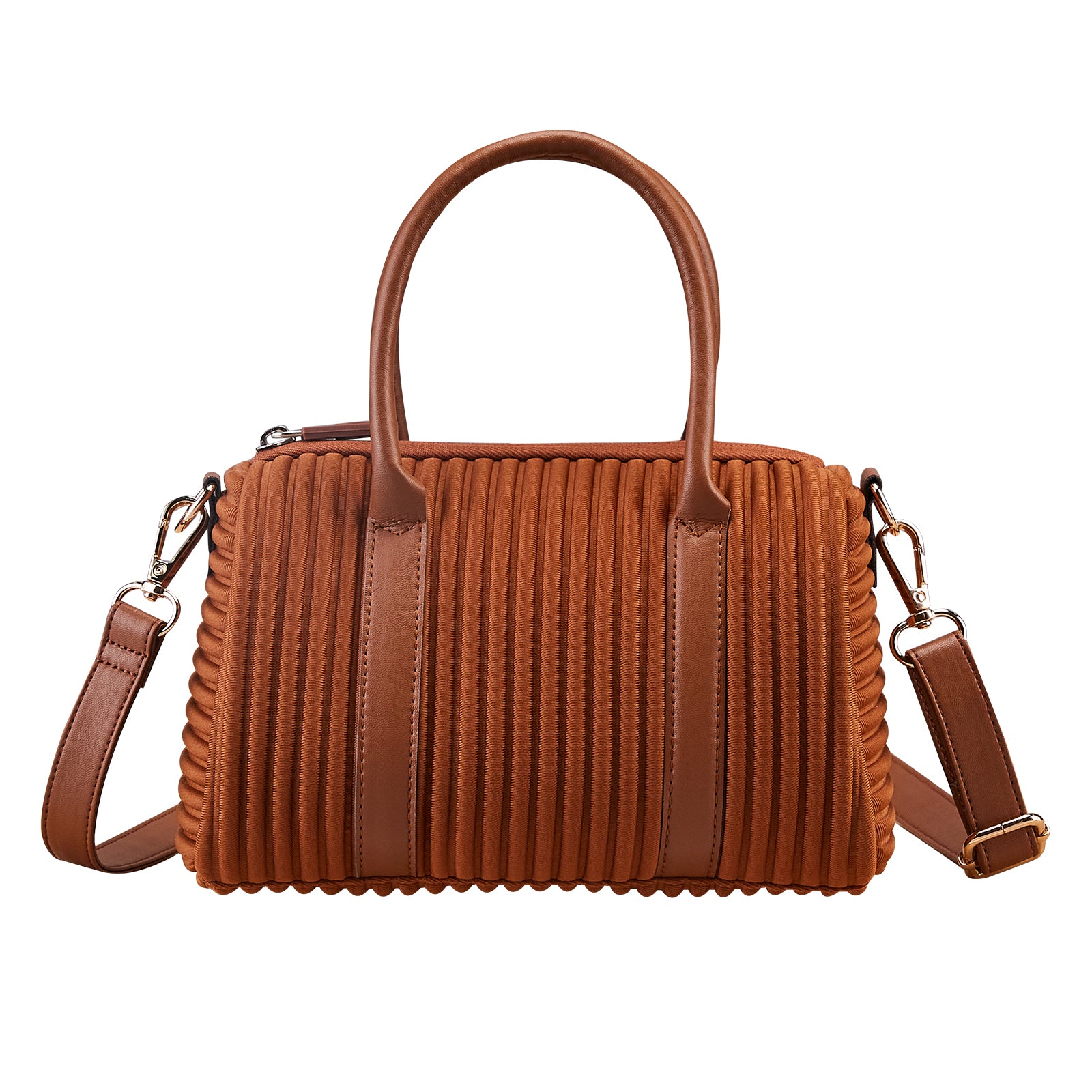 ONIMALS Fashion Women's Boston Bag Vertical Pleated Texture with Detachable Shoulder Strap Multi-Color
