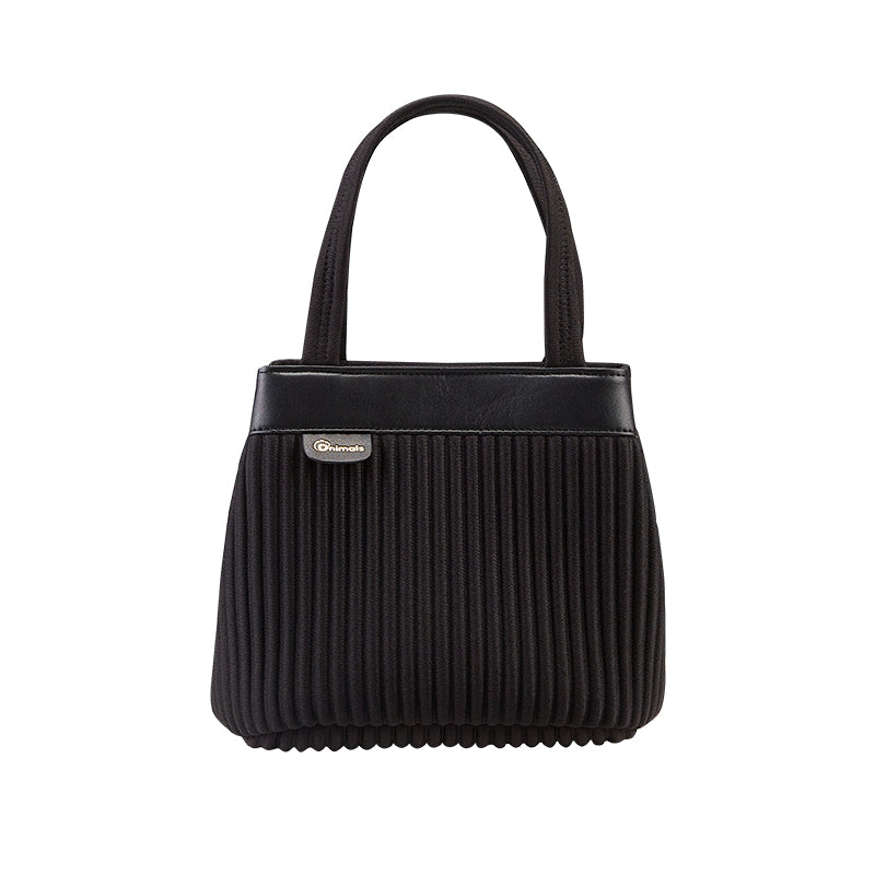 Onimals Timeless Vertical Pleated Tote Bag Luxury Black Textured Hand Bag with Minimalist Design Ideal