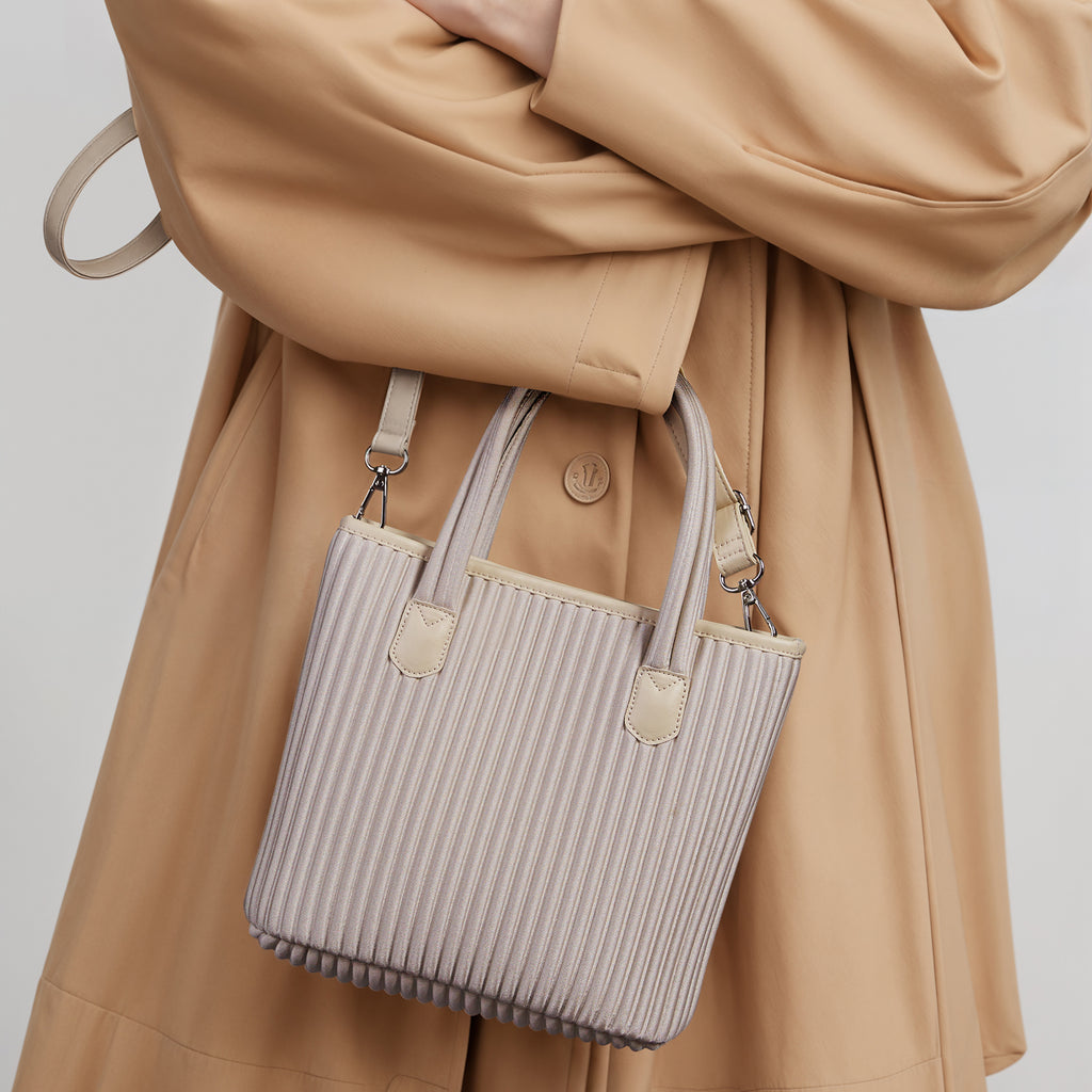 ONIMALS Fashion Women's Mini Tote Bag Vertical Pleated Texture with Detachable Shoulder Strap Multi-Color Available