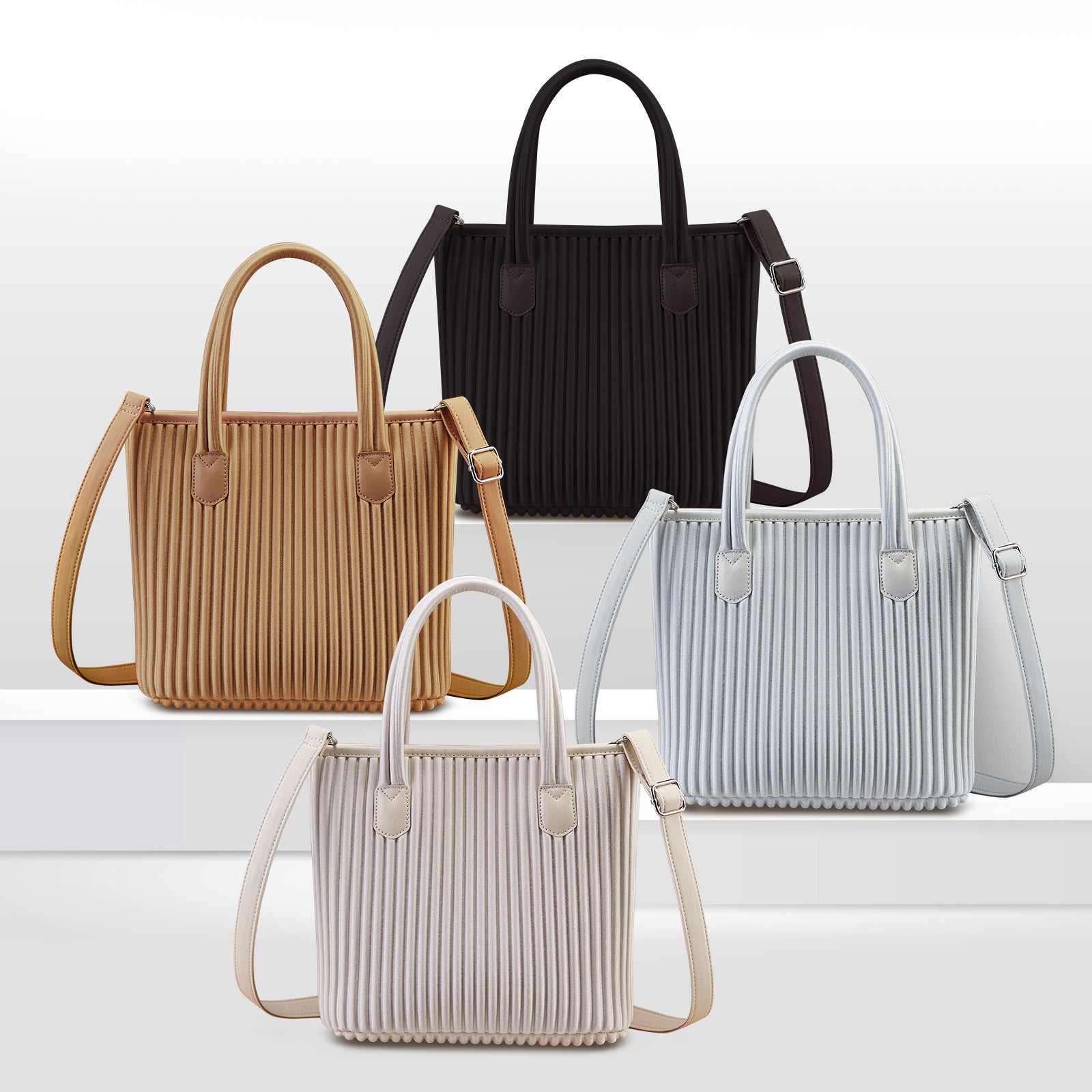 ONIMALS Fashion Women's Mini Tote Bag Vertical Pleated Texture with Detachable Shoulder Strap Multi-Color Available