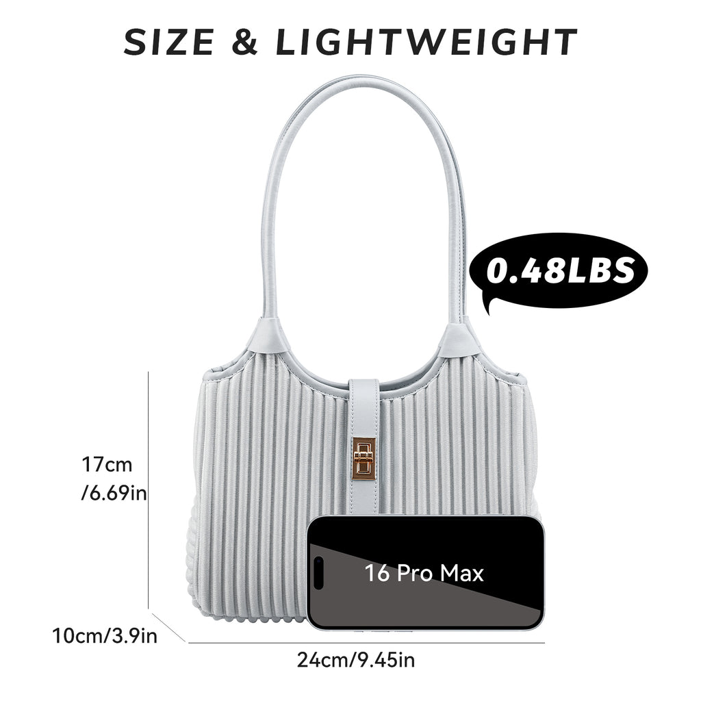 ONIMALS Minimalist Pleated Shoulder Bag Solid Light Blue Hobo Handbag with Lock Closure Quality Craftsmanship Bag