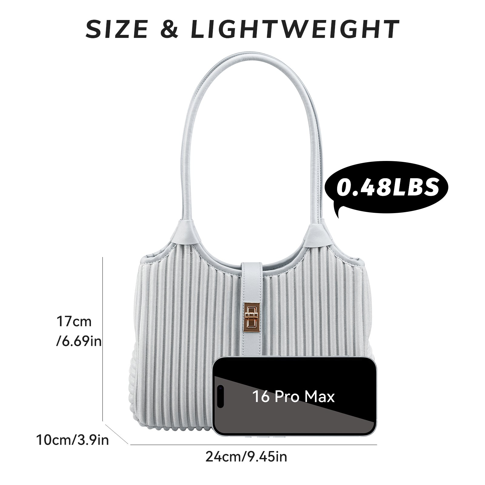 ONIMALS Minimalist Pleated Shoulder Bag Solid Light Blue Hobo Handbag with Lock Closure Quality Craftsmanship Bag