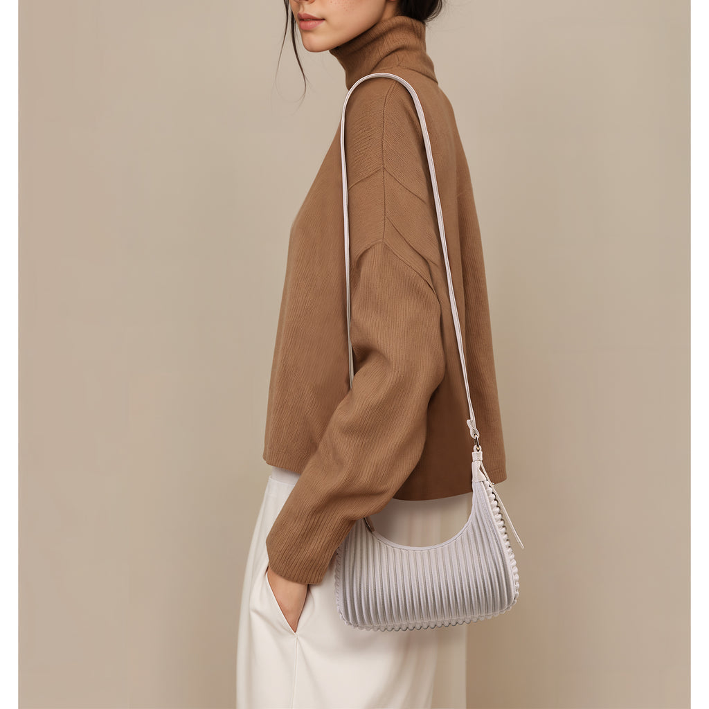 NOHOO Wholesale Vertical Pleated Crescent Bags Black Textured Crossbody Bags Custom Logo Accepted for Boutiques