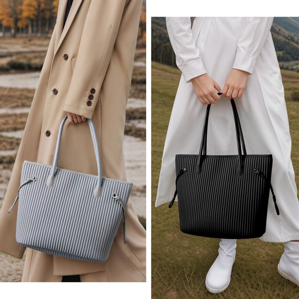 ONIMALS Women's Tote Bag Vertical Pleated Texture with Decorative Drawstring Large Capacity Shoulder Bag Custom Logo Accepted