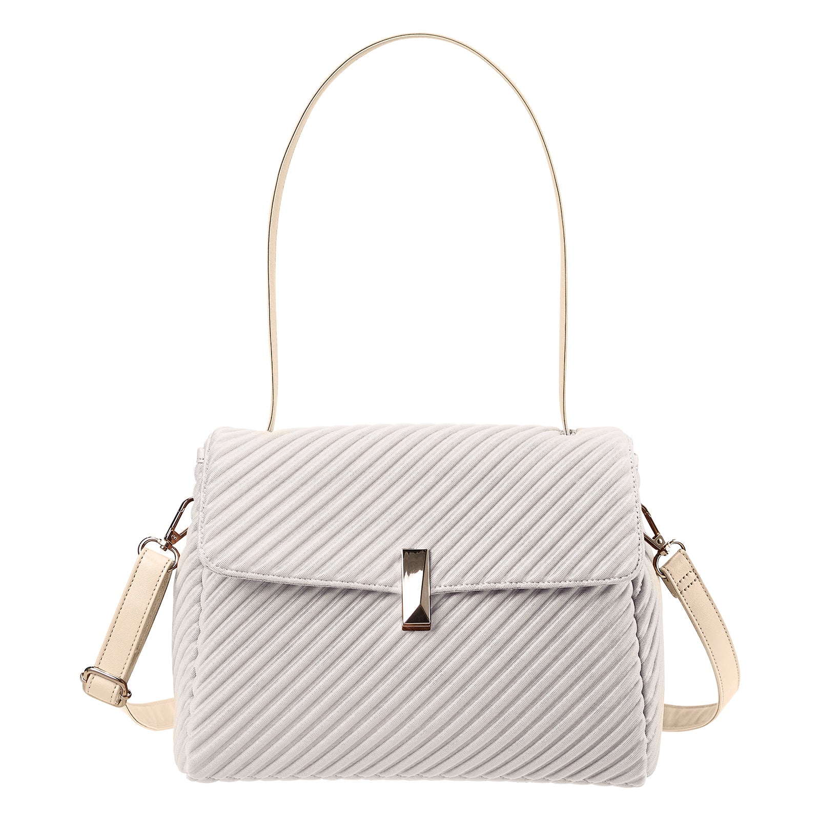 ONIMALS New Arrival Women's Diagonal Pleated Flap Bag 2-Way Convertible Shoulder Bag with Metal Lock Clasp