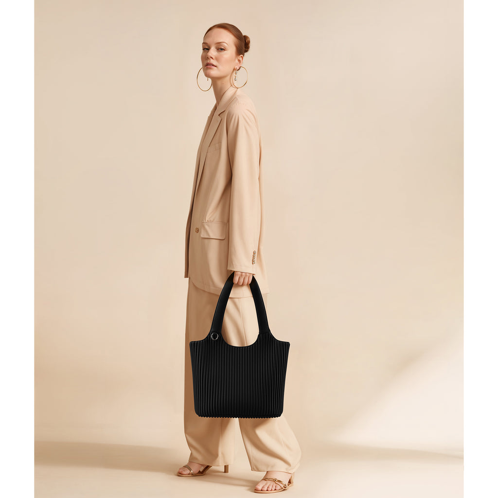 ONIMALS Fashion Women's Tote Bag Vertical Pleated Texture with U-Shaped Handle Large Capacity Shoulder Bag