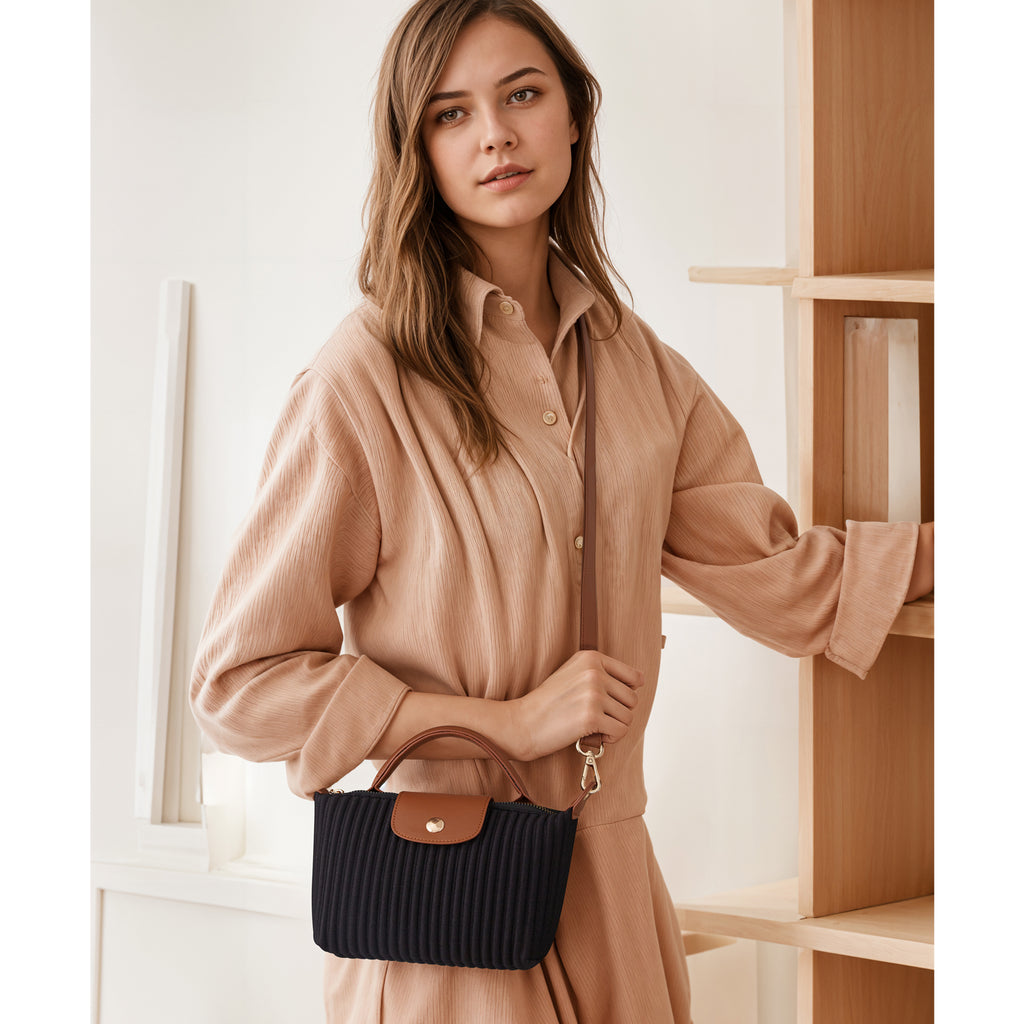 ONIMALS New Arrival Pleated Crossbody Bag Solid Brown Fashion Handbag with Secure Zipper Women's Accessory