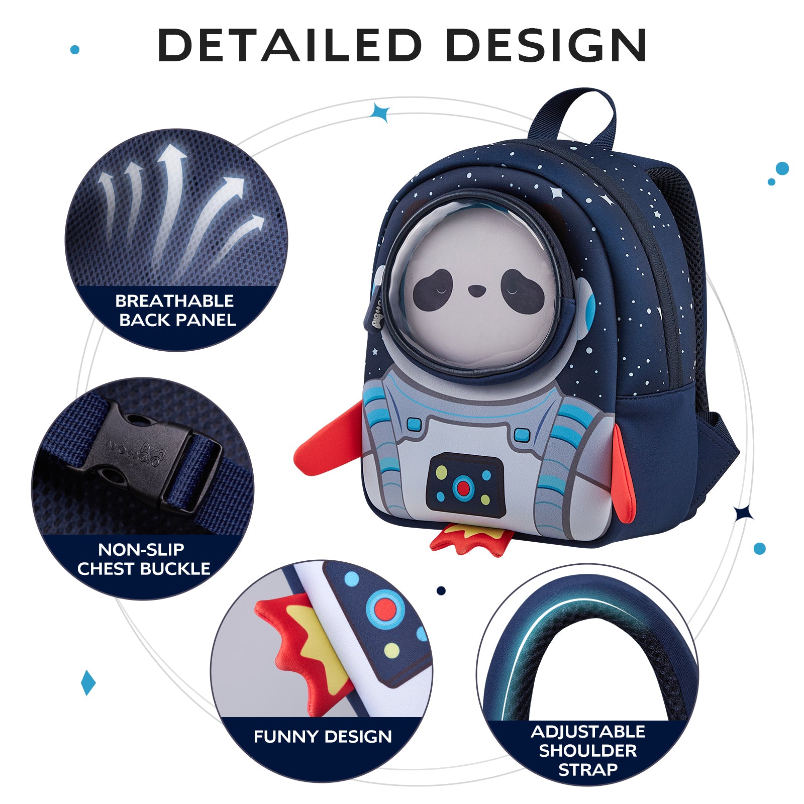NOHOO High Quality New Children's Cartoon Cute Rocket Shoulder Kindergarten School Bag for Unisex