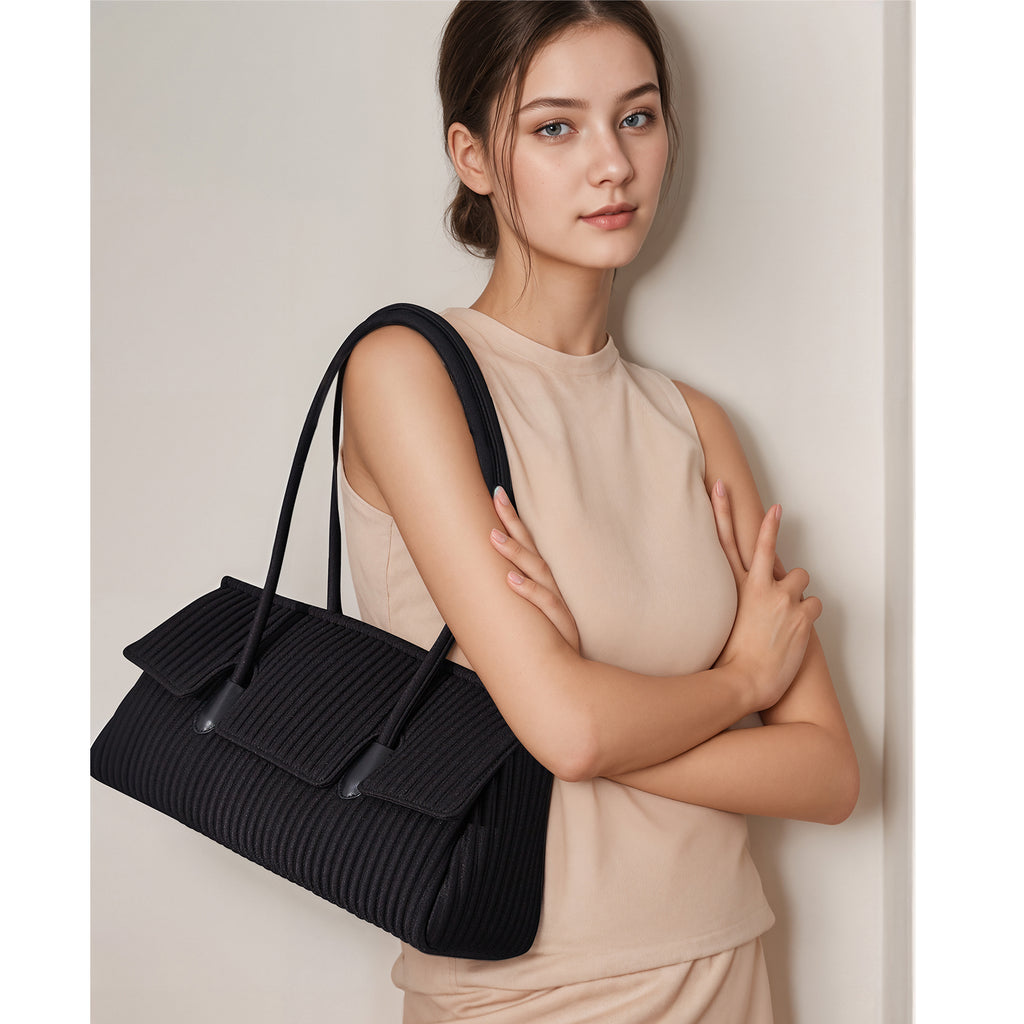 ONIMALS Wholesale Vertical Pleated Tote Bag, Bulk High Capacity Women's Shoulder Bag for Boutique Retail