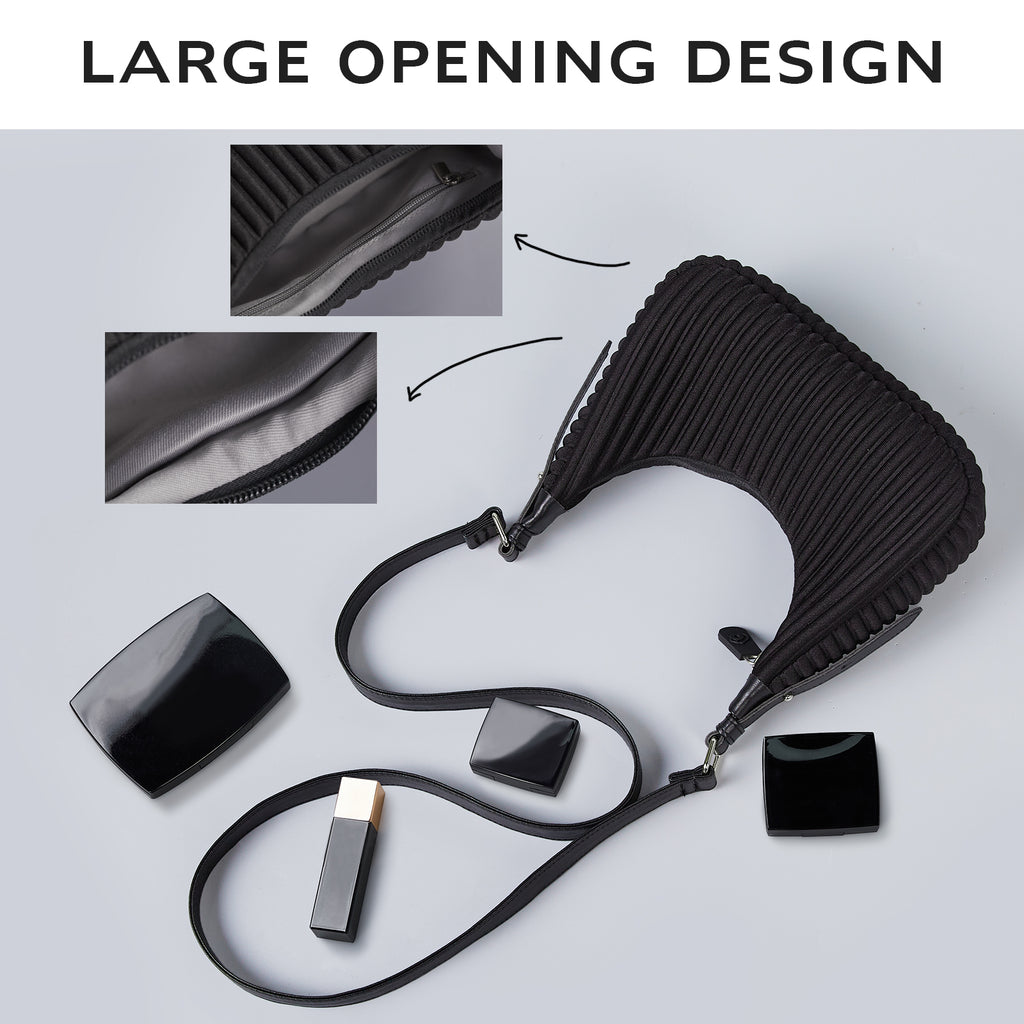 NOHOO Wholesale Vertical Pleated Crescent Bags Black Textured Crossbody Bags Custom Logo Accepted for Boutiques
