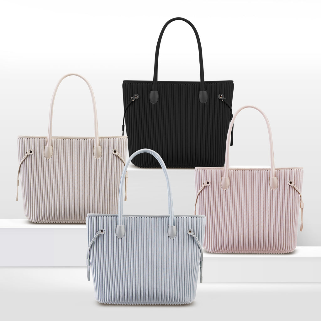 ONIMALS Women's Tote Bag Vertical Pleated Texture with Decorative Drawstring Large Capacity Shoulder Bag Custom Logo Accepted