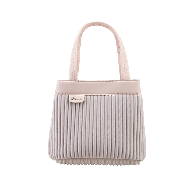 Onimals Timeless Vertical Pleated Tote Bag Luxury Black Textured Hand Bag with Minimalist Design Ideal